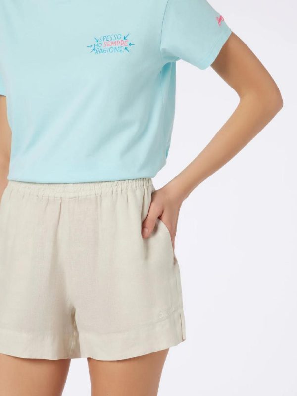 PANTALONCINI DA DONNA IN LINO BIANCO SPORCO