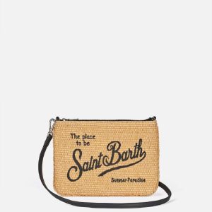 POUCH PARISIENNE IN PAGLIA BEIGE PROFILI NERI