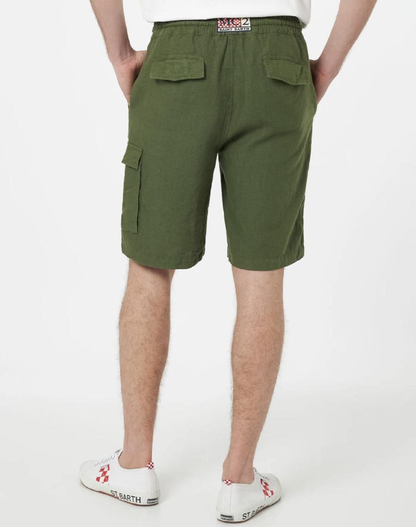 BERMUDA DA UMO IN LINO VERDE MILITARE