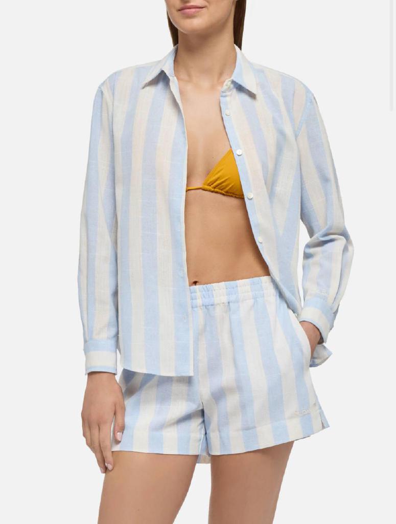 Camicia classica in cotone Meredith con stampa a righe azzurre
