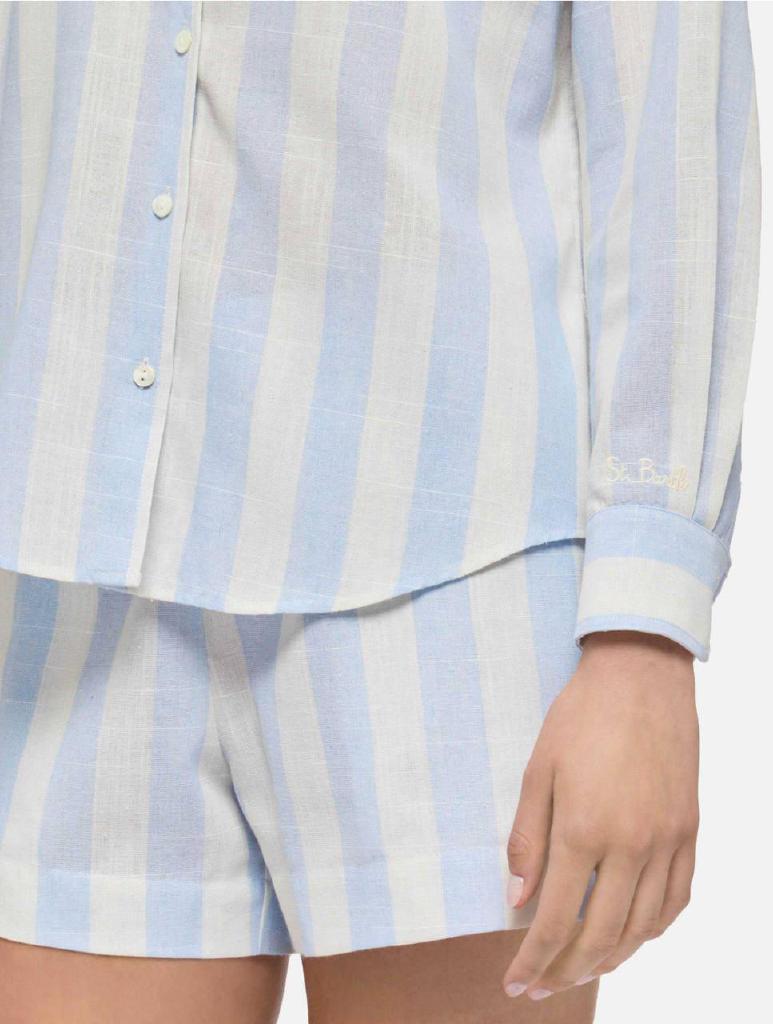 Camicia classica in cotone Meredith con stampa a righe azzurre