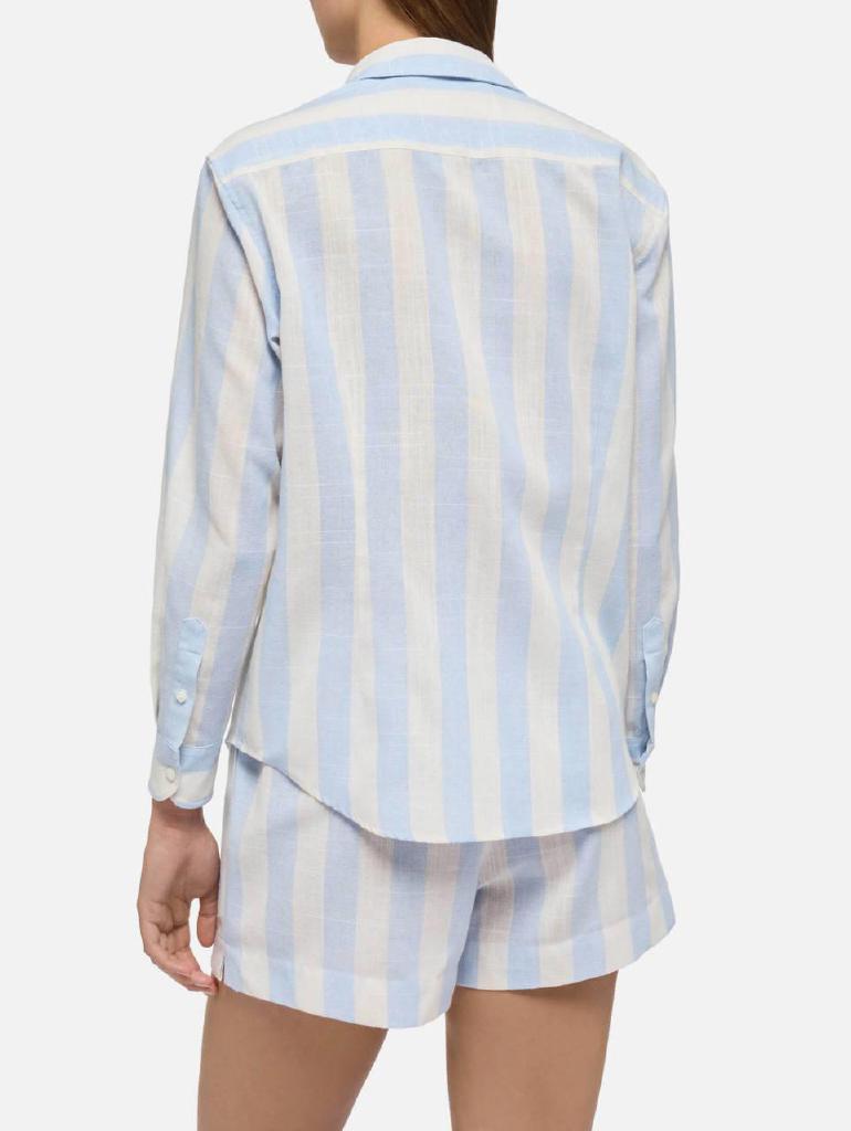 Camicia classica in cotone Meredith con stampa a righe azzurre
