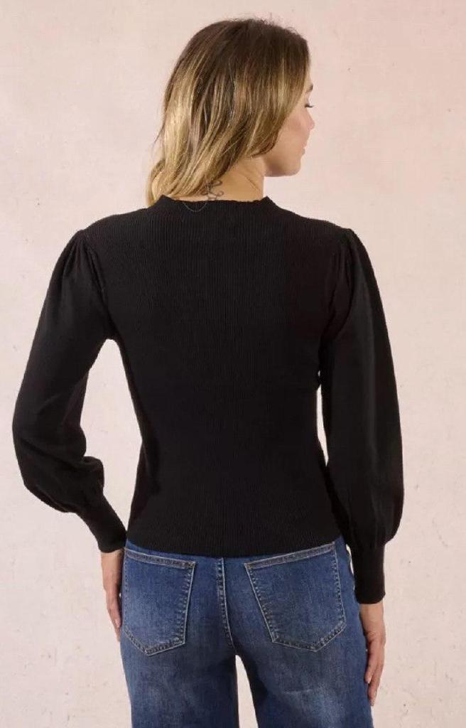 Maglione bimateriale, maniche a sbuffo