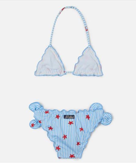 Bikini a triangolo classico Cris con stampa stelle marine e righe
