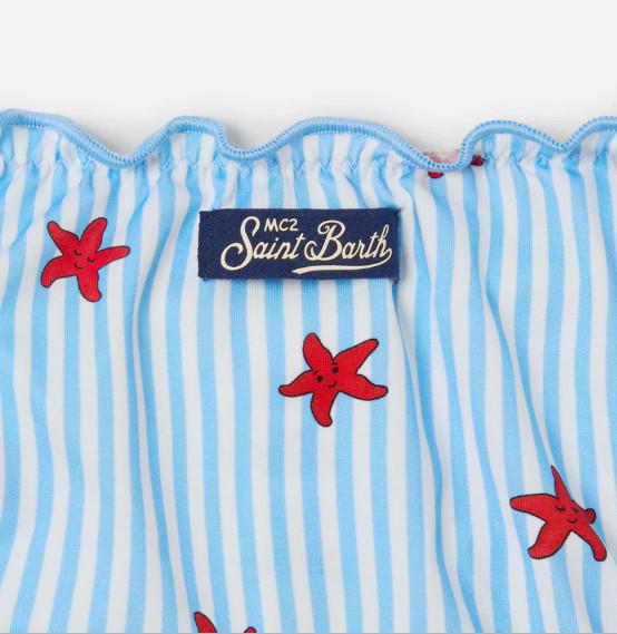 Bikini a triangolo classico Cris con stampa stelle marine e righe