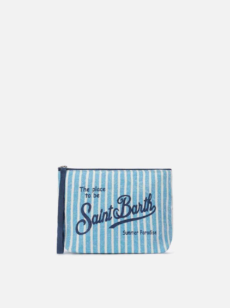 Pochette Aline in lino con fantasia a righe azzurre