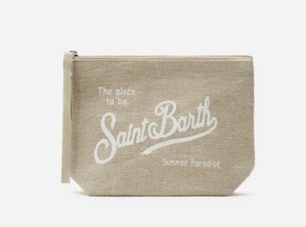 Pochette Aline in lino beige tinta unita