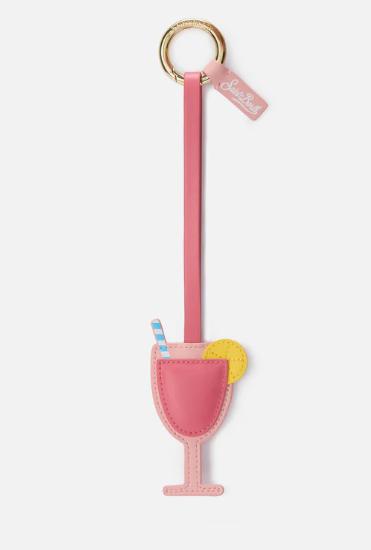 Bag charm a forma di cocktail in pelle liscia con targhetta logo