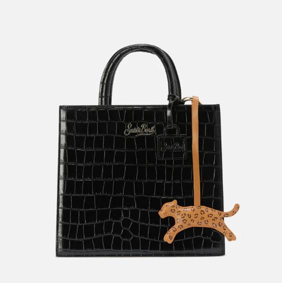 Bag Charm leopardo in pelle bianca
