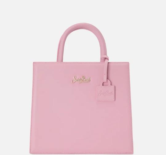 Borsa Shop Midi strutturata in pelle liscia rosa con targhetta metallica
