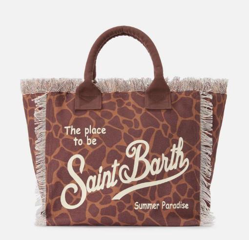 Borsa Vanity regular in canvas con stampa animalier marrone