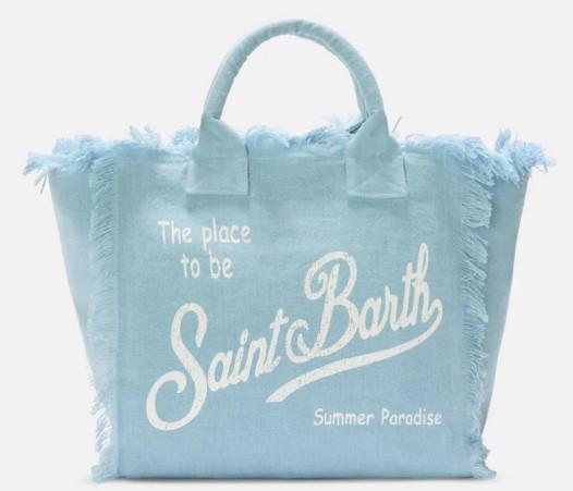 Borsa Vanity regular in lino azzurro tinta unita