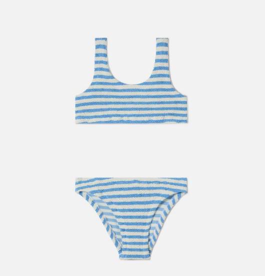 Bikini Baker in tessuto crinkle a righe azzurre
