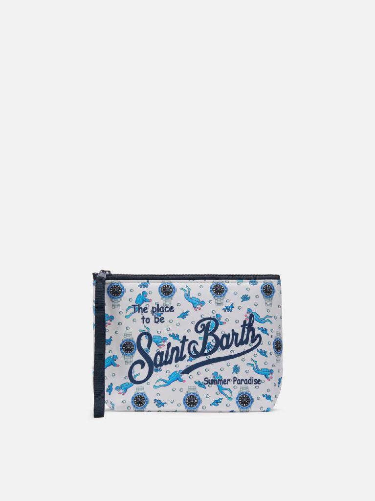 Pochette Aline in scuba con stampa Sub e Orologi