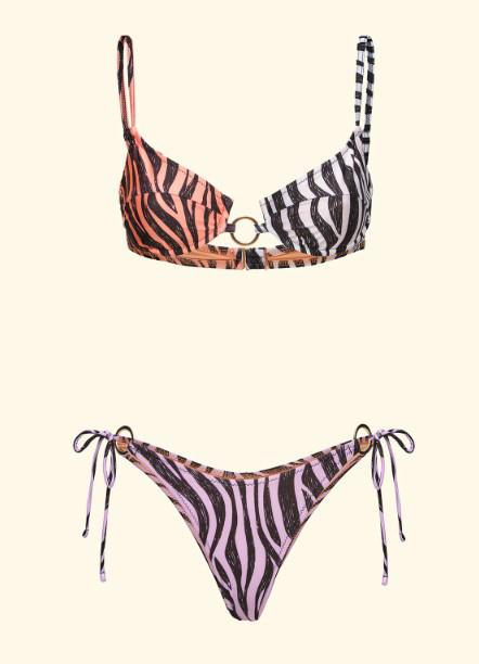 Bikini Donna F**K Reggiseno con Ferretto e Slip Americano regolabile Fantasia SW0182-X10