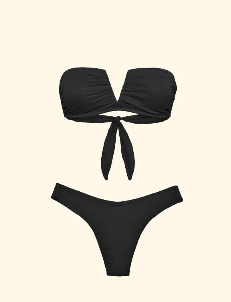 Bikini Donna F**K Fascia a V con Ferretto e Slip Americano Fisso Nero SW1802-BK