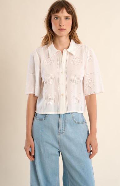 Camicia di cotone con ricamo traforato