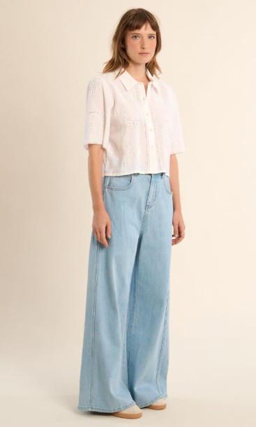 Camicia di cotone con ricamo traforato