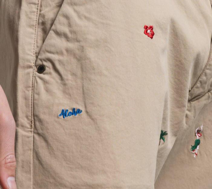 REY ALOHA CHINO SHORT IN TWILL WITH EMBROIDERY
