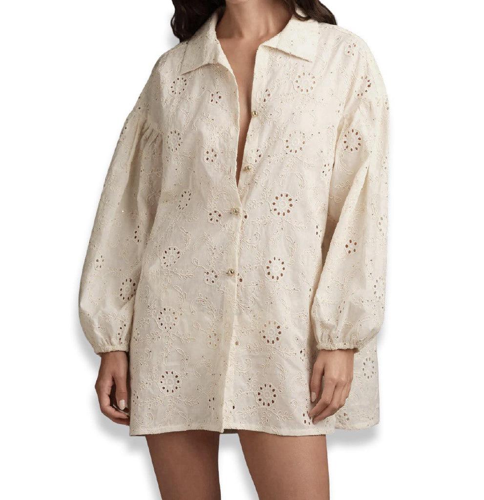 Abito camicia sangallo con maniche a sbuffo