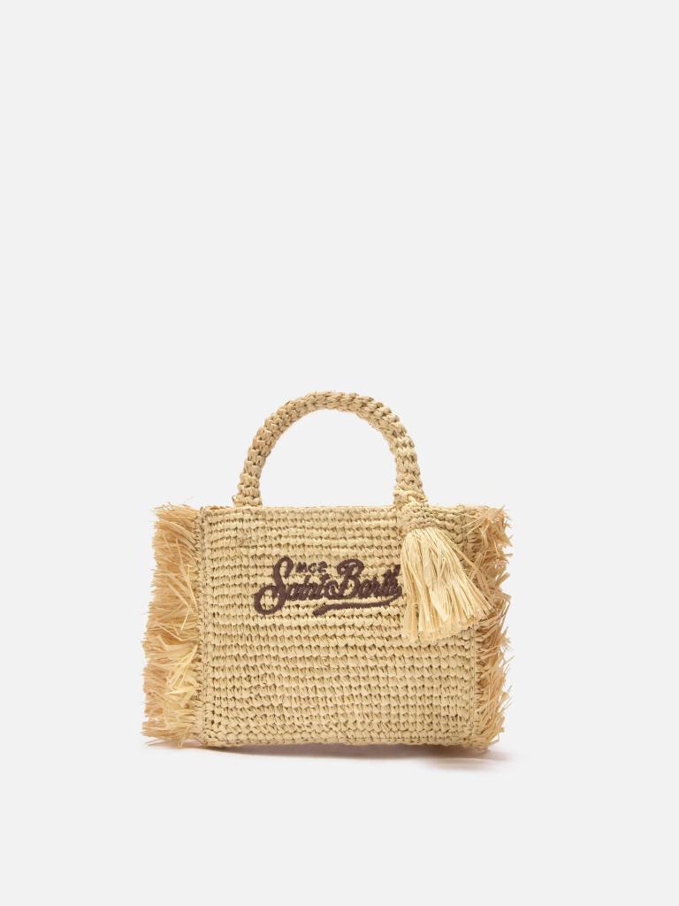 Borsa Vanity mini in raffia con frange laterali