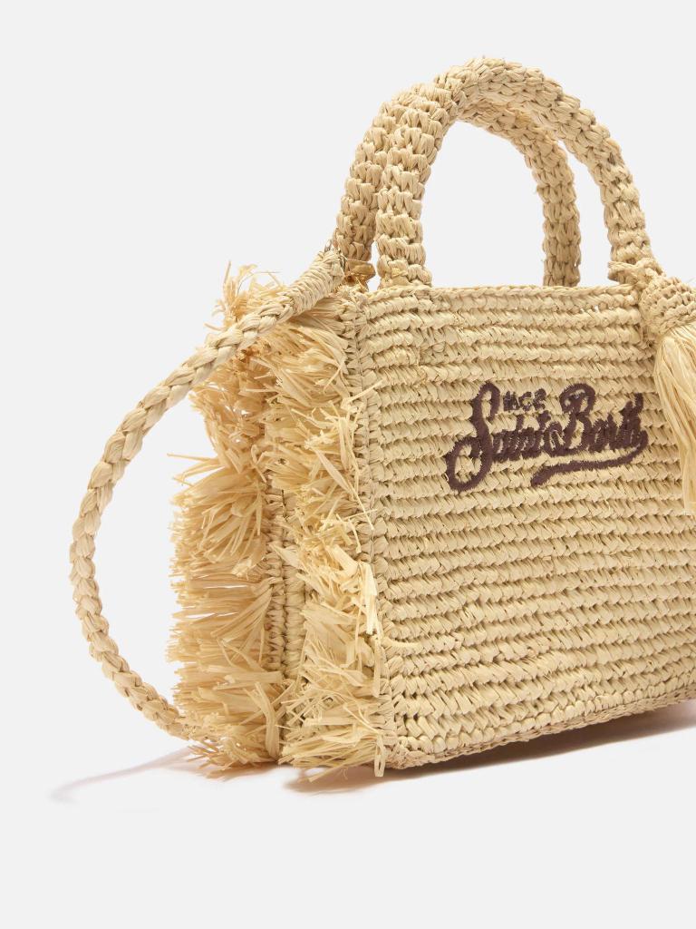 Borsa Vanity mini in raffia con frange laterali