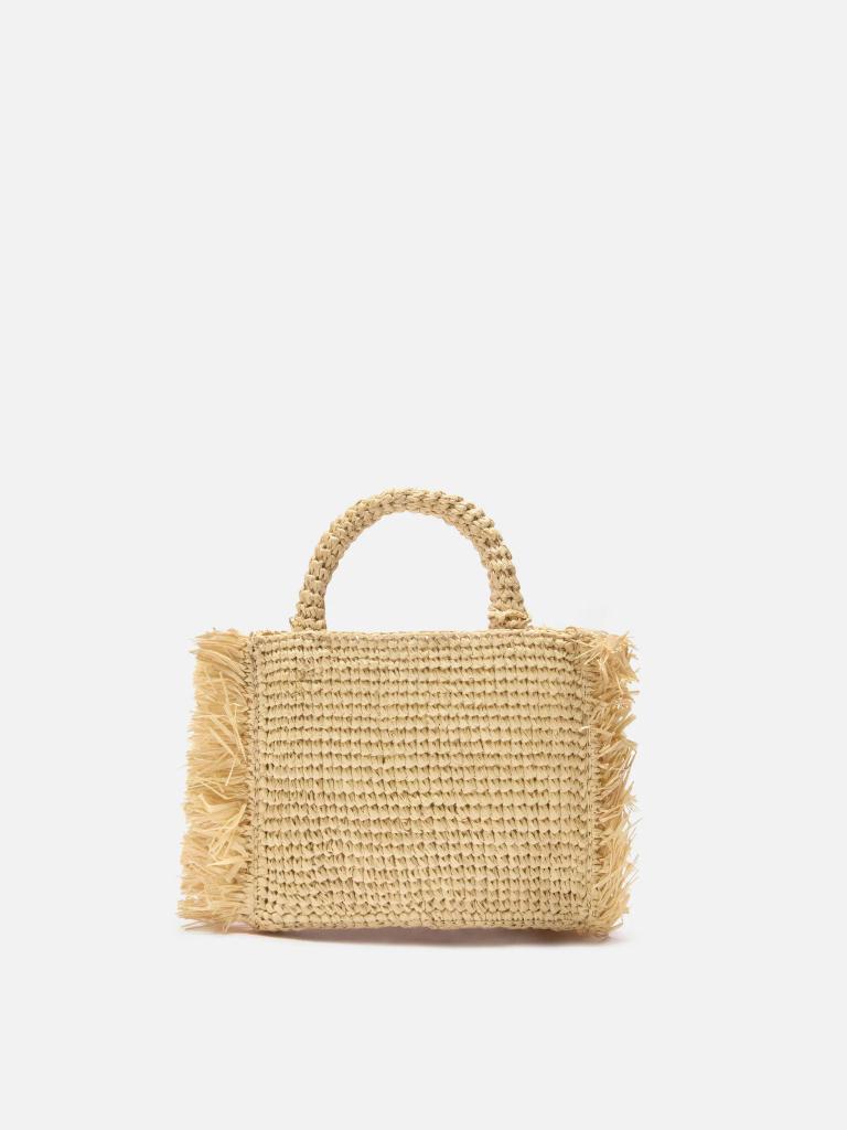 Borsa Vanity mini in raffia con frange laterali