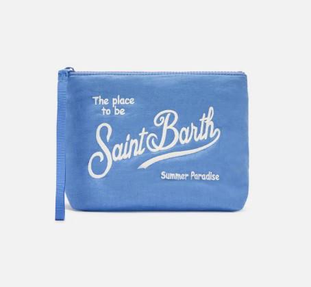Pochette Aline in lino azzurra tinta unita