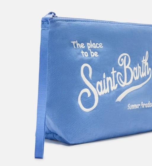 Pochette Aline in lino azzurra tinta unita