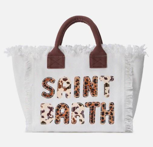 Borsa Colette in canvas bianca con patch logo animalier