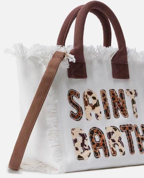 Borsa Colette in canvas bianca con patch logo animalier
