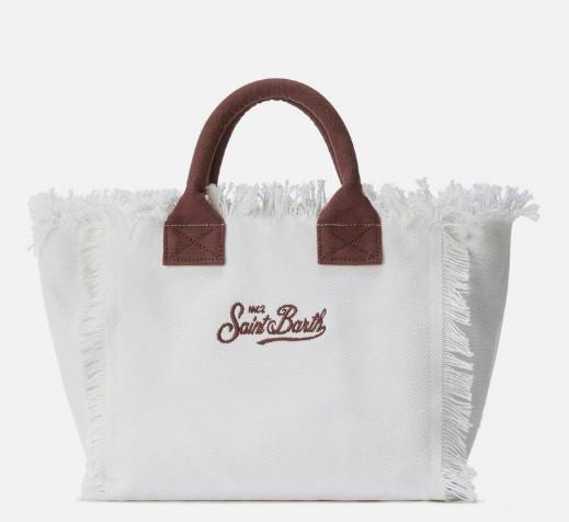 Borsa Colette in canvas bianca con patch logo animalier