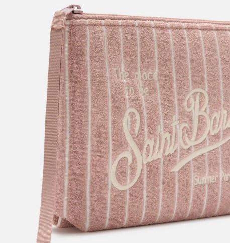 Pochette Aline rosa chiara effetto spugna con fantasia a righe in rilievo