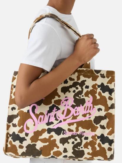 Borsa Essential in canvas con stampa muccata e logo stampato