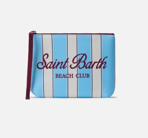 Pochette Aline in scuba a righe azzurre e logo Beach Club