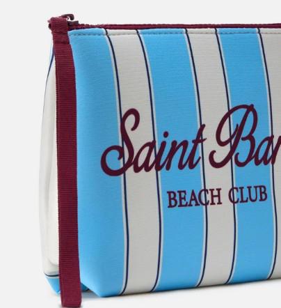 Pochette Aline in scuba a righe azzurre e logo Beach Club