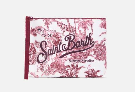 Pochette Aline in scuba con stampa Toile de Jouy bordeaux