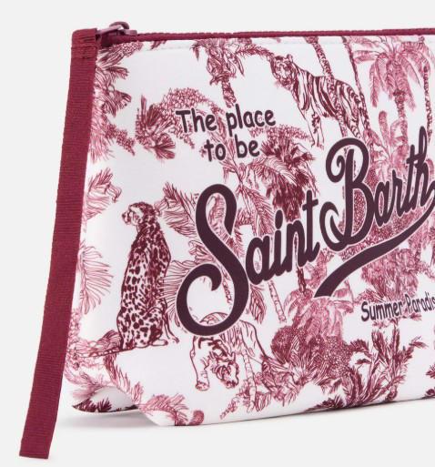 Pochette Aline in scuba con stampa Toile de Jouy bordeaux